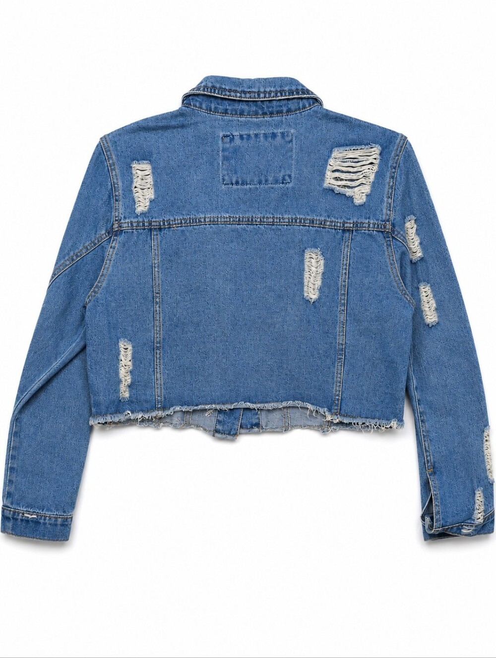 ASHLEY VINTAGE CHARM DISTRESSED CROPPED DENIM JACKET Medium - Picture 7 of 9